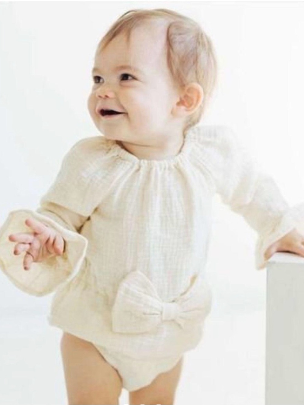 Grayson Collective Cream Baby Bow Romper Size 3-6 Months
